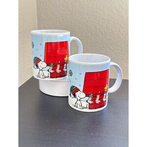 Peanuts Snoopy Woodstock Mugs Set 2 | 2016 Christmas Cups 12oz | Pre-Loved